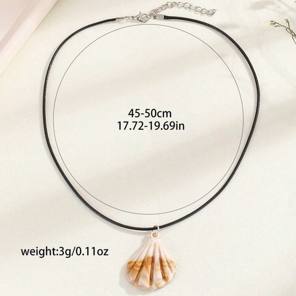 Acrylic Summer Beachy Seashell Conch Shape Pendant Black Leather Rope Necklace - Picture 2 of 7